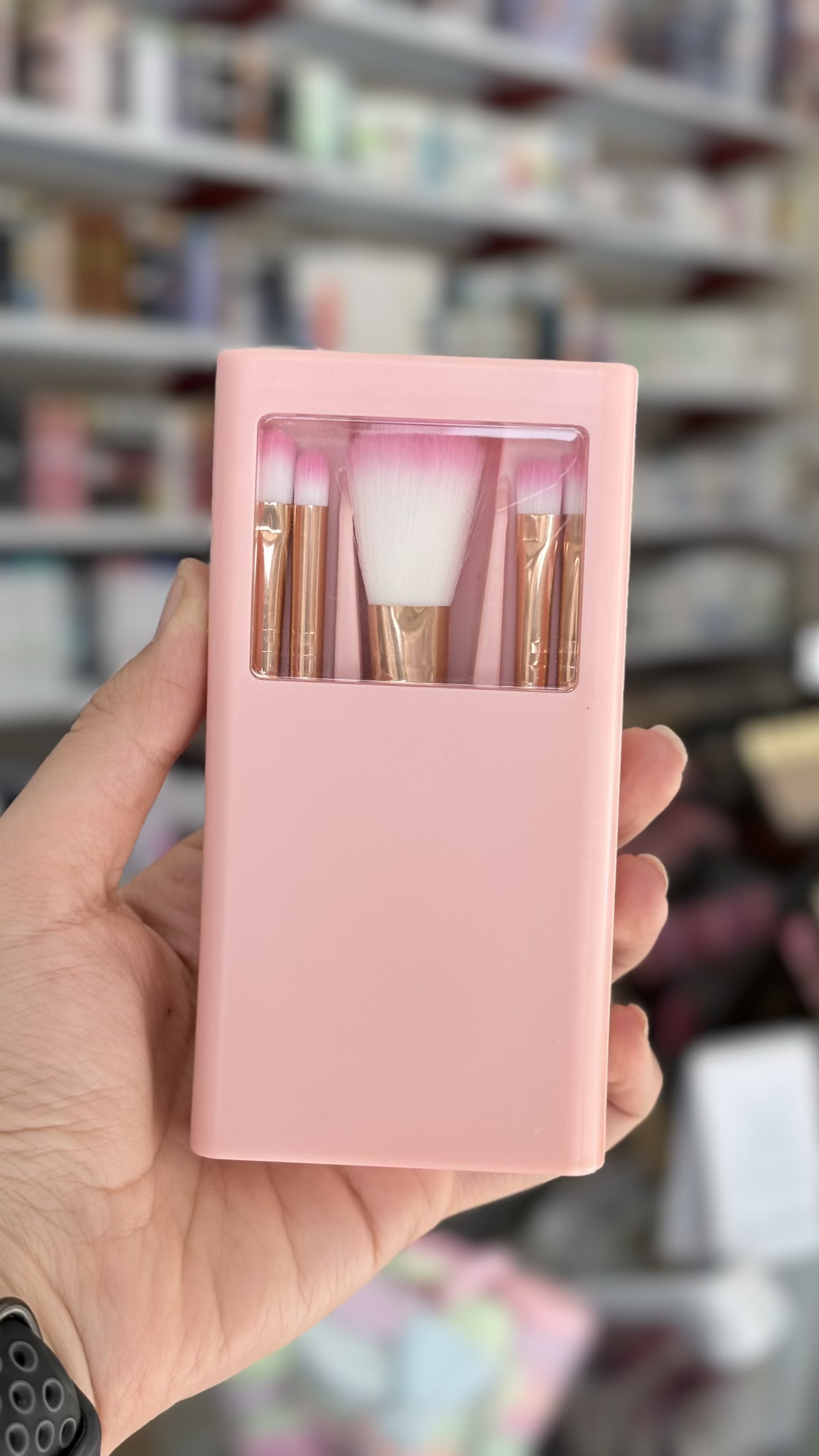 ست براش جعبه دار با آینه صورتی