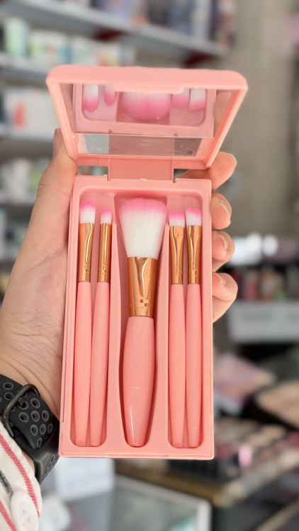 ست براش جعبه دار با آینه صورتی