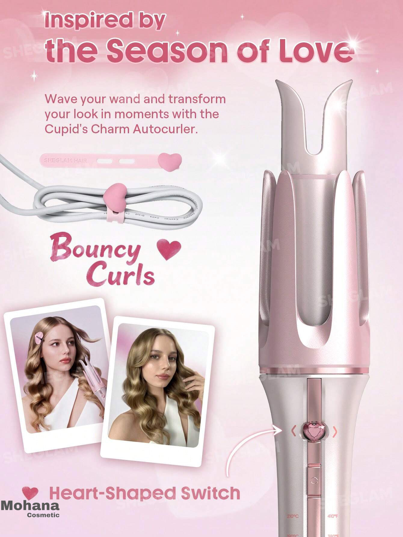 دستگاه کرلی صورتی "25 شیگلم (فرکننده اتوماتیک شیگلم) مدل Cupid’s Charm One-touch