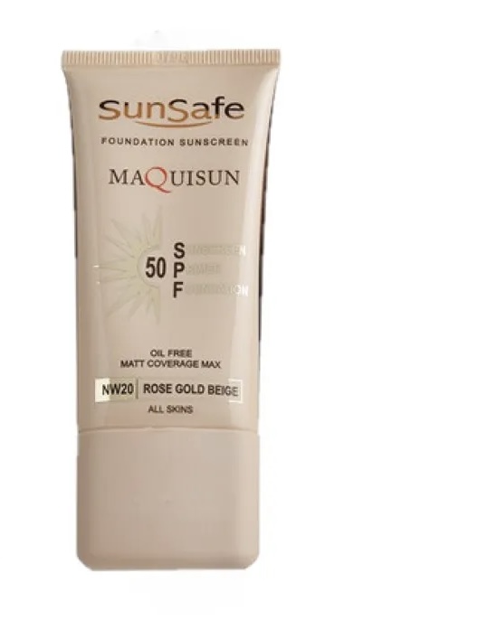 ضدآفتاب کرم پودری و پرایمری بژ رزگلد سان سیف (Sunsafe) مدل مکیسان SPF50 - مات کننده